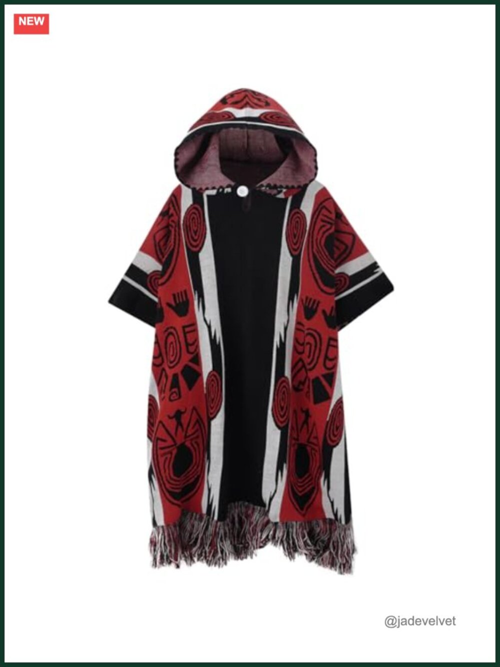 Mexican Knit Poncho Hooded Cotton Blend Bohemian Wrap Festival Cloak